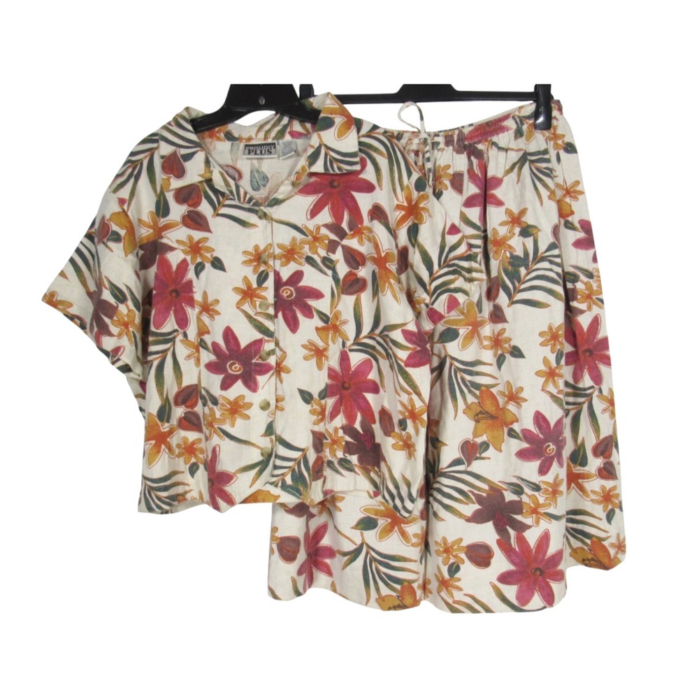 PROUDLY PLUS Beige/Multi Floral LINEN BLEND Button-Up TOP/A-LINE SKIRT Outfit 20